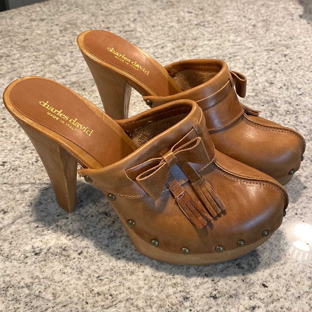Charles David Brown Leather Platform Heels